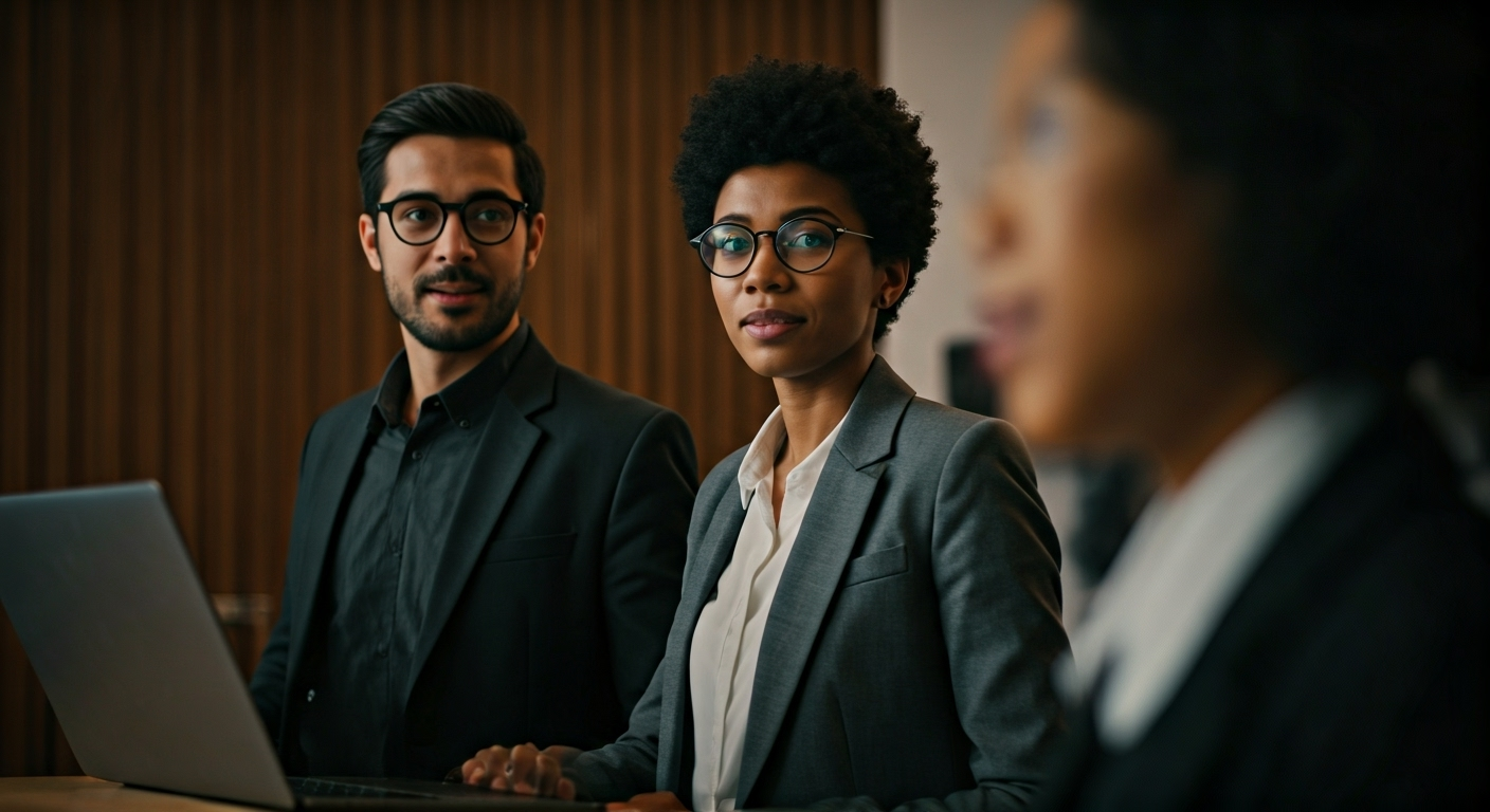 Professionals networking in conference room
