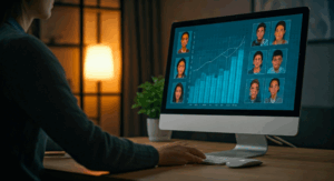 Man working on target audience research while looking at screen while working